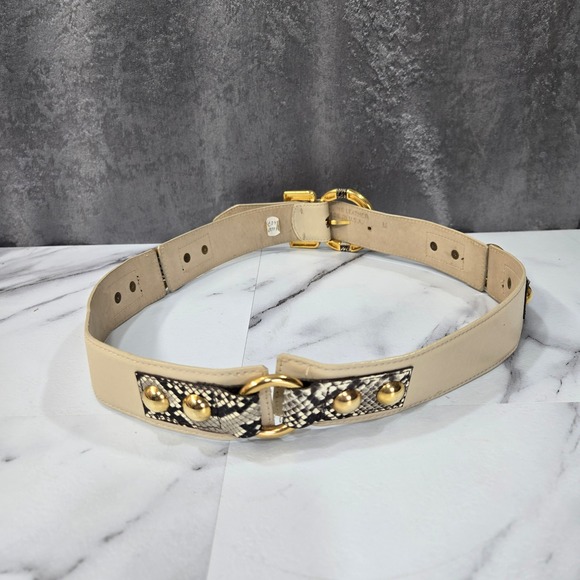 Vtg Avignon Leather Belt M Cream Snakeskin Print Gold Studs Western Cowboy Boho main image 4